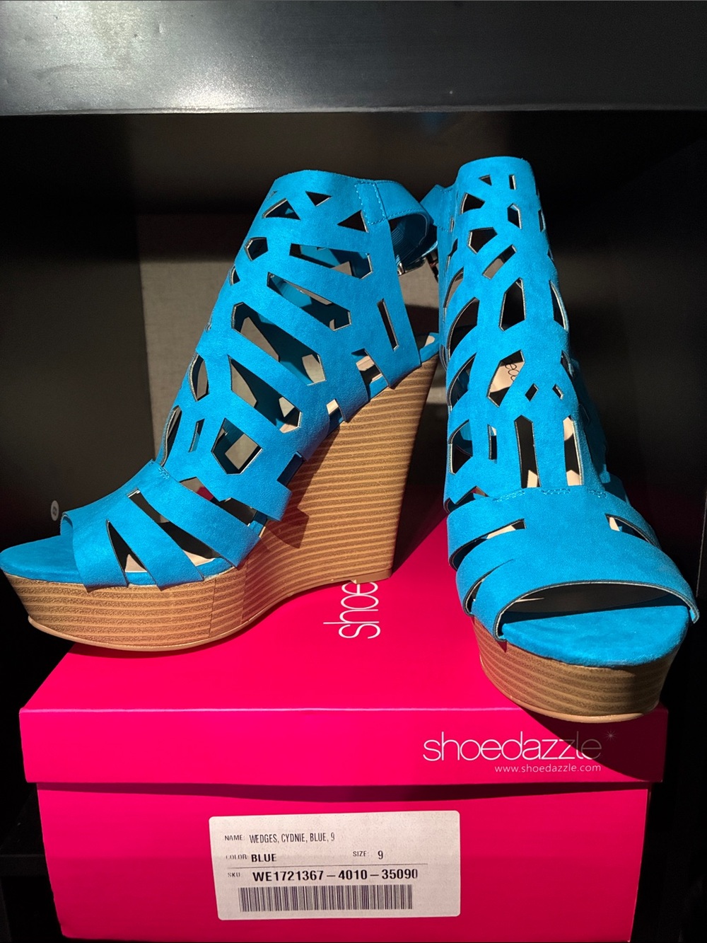 Shoe Dazzle Bright Blue Cutout Wedge Sandals